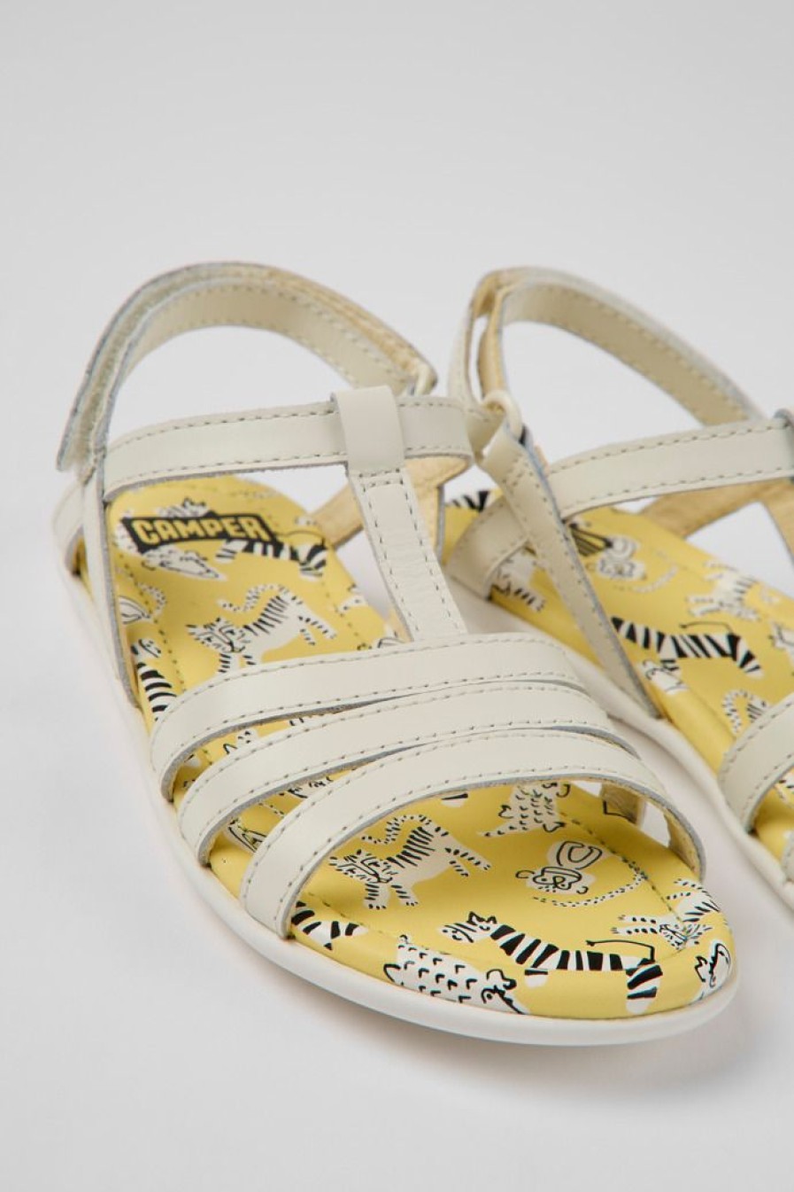 Camper Sandalias | Sandalias Blancas De Piel Para Ninos