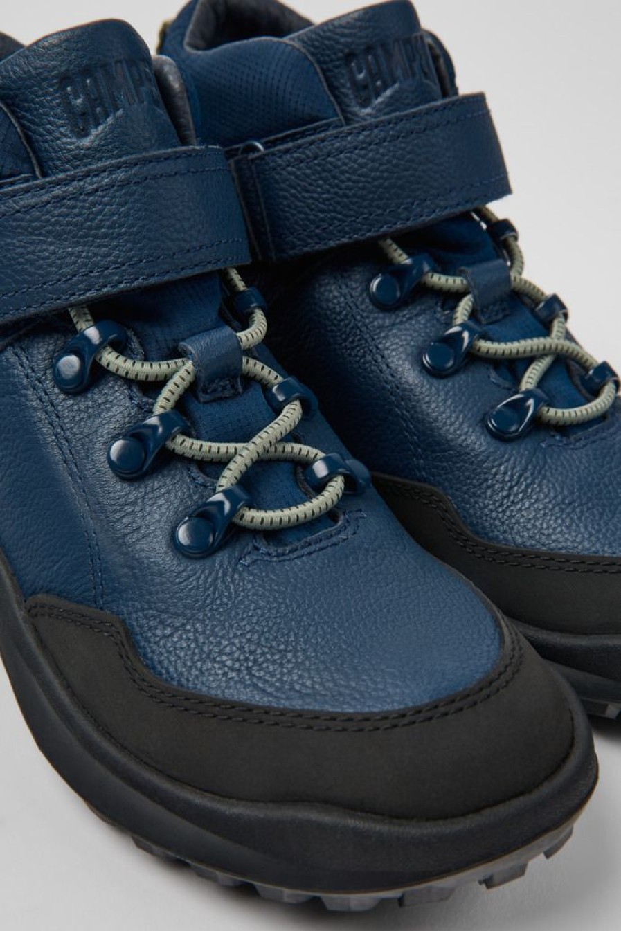 Camper Zapatillas | Botines Azul Oscuro De Piel Y Tejido Para Ninos