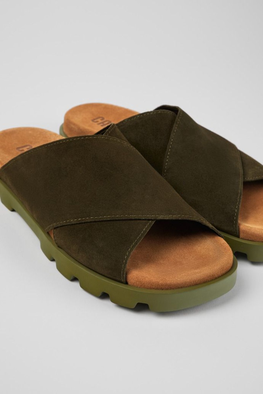 Camper Sandalias | Sandalia Con Tira Cruzada De Nobuk Verde Para Hombre