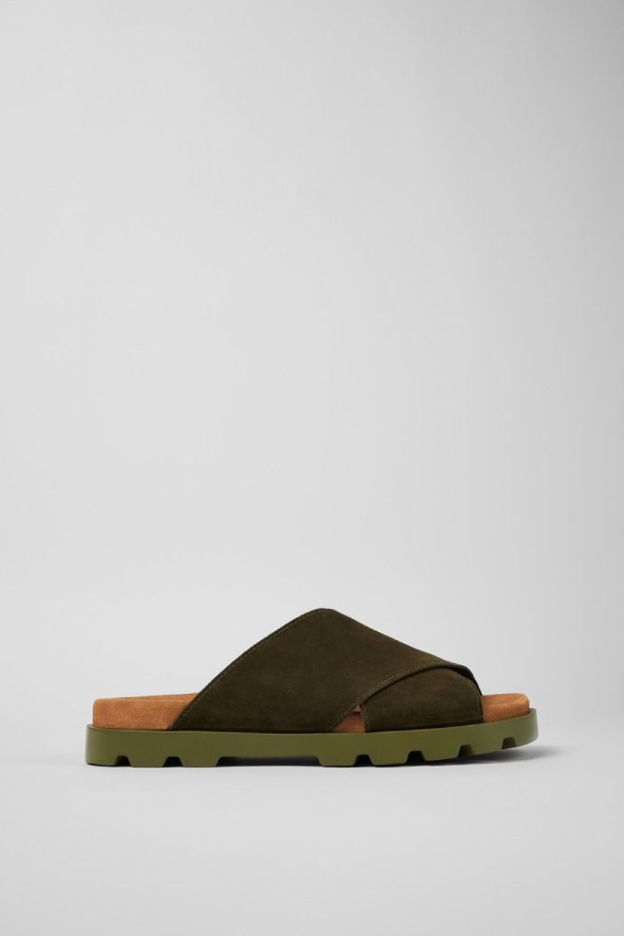 Camper Sandalias | Sandalia Con Tira Cruzada De Nobuk Verde Para Hombre