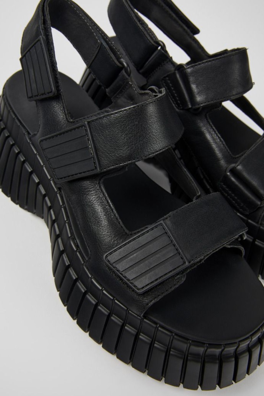 Camper Sandalias | Sandalia Con Dos Tiras De Piel Negra Para Mujer