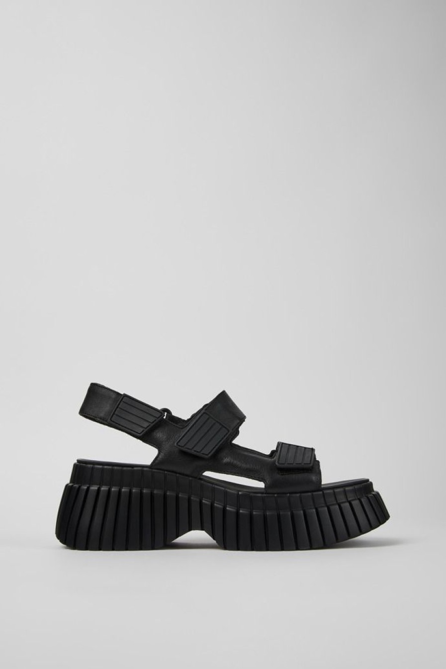 Camper Sandalias | Sandalia Con Dos Tiras De Piel Negra Para Mujer