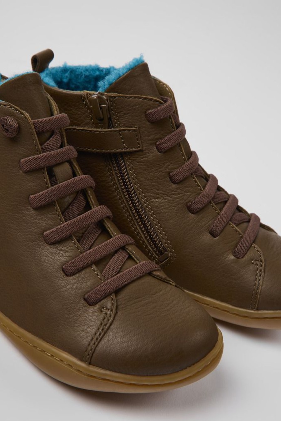 Camper Zapatos De Cordones | Botines Marrones De Piel Para Ninos