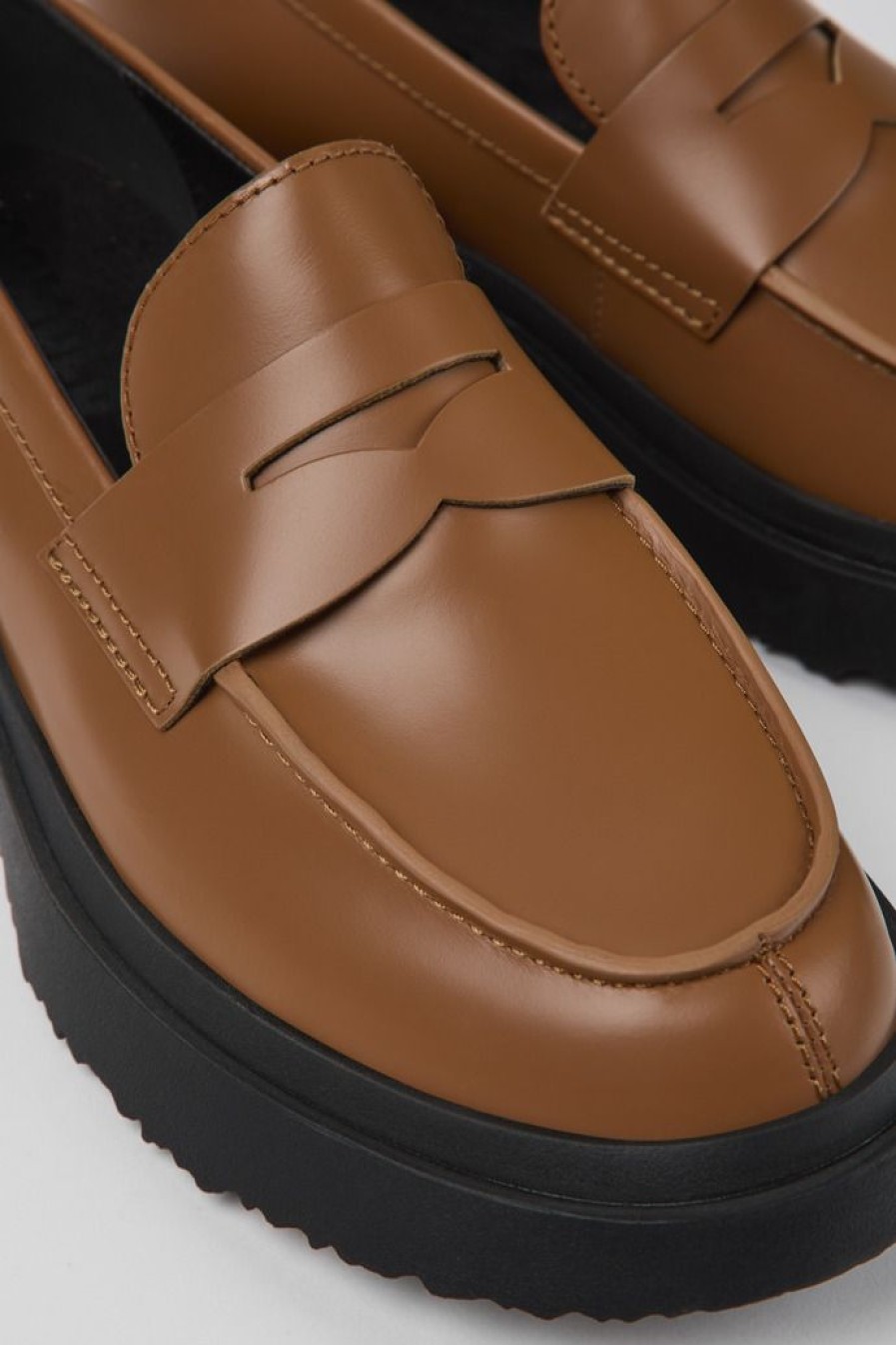 Camper Zapatos Planos | Mocasines Marrones De Piel Para Mujer