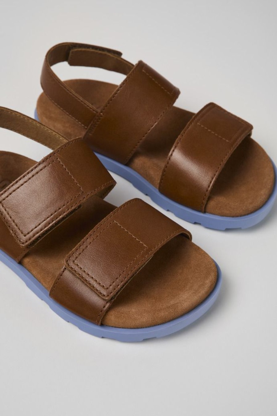 Camper Sandalias | Sandalia De Piel Marron Con Dos Tiras