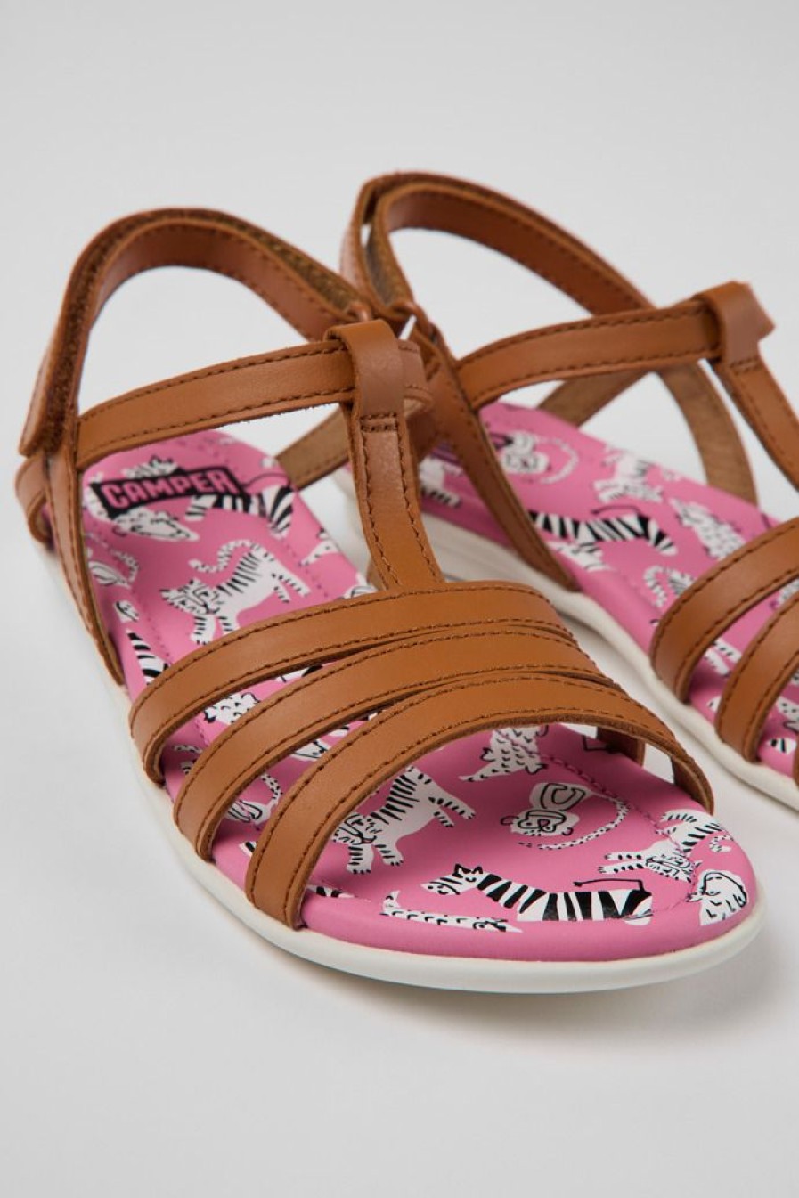 Camper Sandalias | Sandalias Marrones De Piel Para Ninos