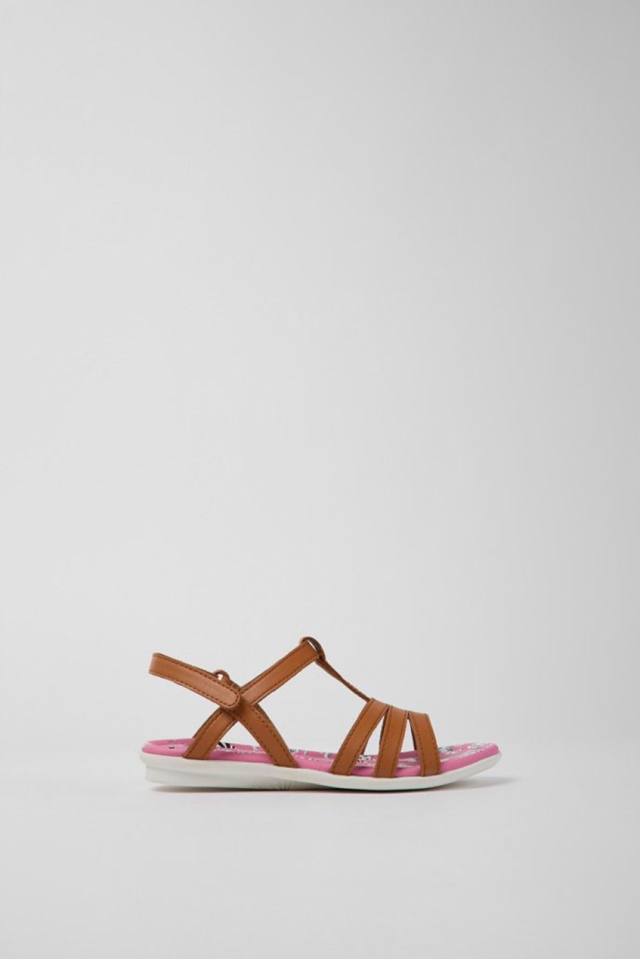 Camper Sandalias | Sandalias Marrones De Piel Para Ninos