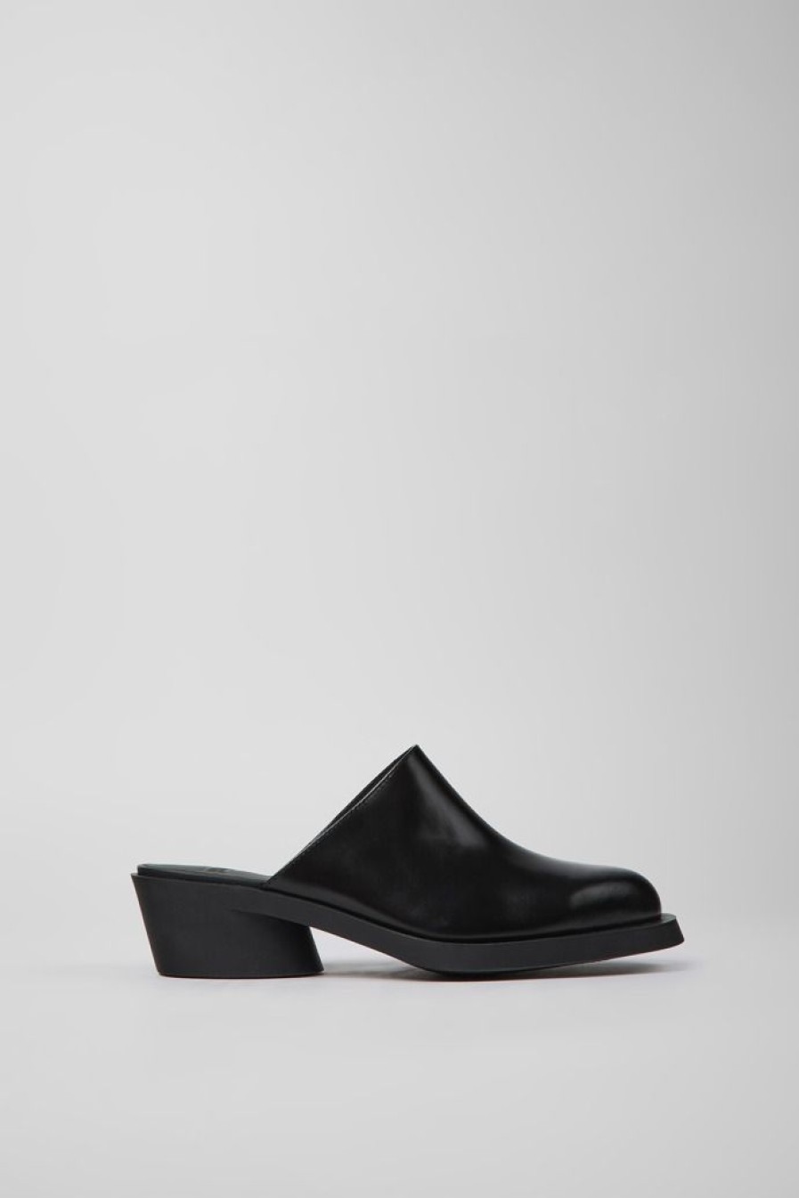 Camper Zapatos De Tacon | Mules Negros De Piel Para Mujer