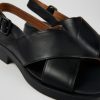 Camper Sandalias | Sandalia Con Tira Cruzada De Piel Negra Para Mujer