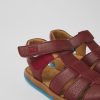 Camper Sandalias | Sandalias Burdeos De Piel Para Ninos