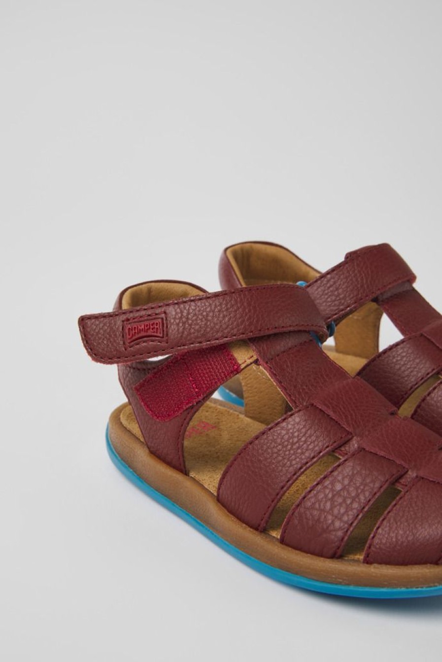 Camper Sandalias | Sandalias Burdeos De Piel Para Ninos