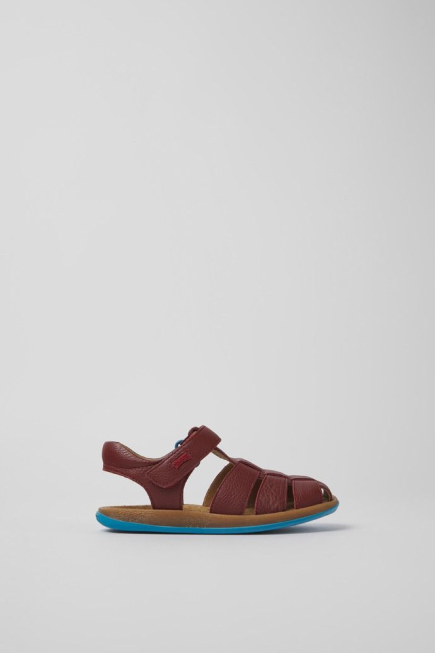 Camper Sandalias | Sandalias Burdeos De Piel Para Ninos