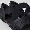 Camper Sandalias | Sandalia Con Tira Cruzada De Piel Negra Para Mujer