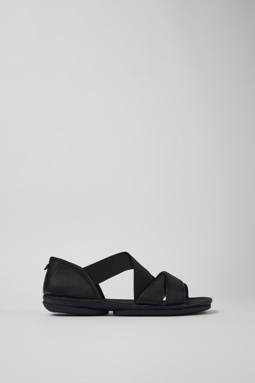 Camper Sandalias | Sandalia Con Tira Cruzada De Piel Negra Para Mujer