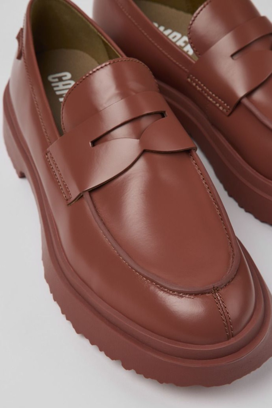 Camper Zapatos De Vestir | Mocasin De Piel Rojo Para Hombre