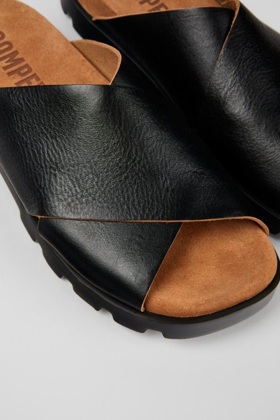 Camper Sandalias | Sandalia Con Tira Cruzada De Piel Negra Para Hombre