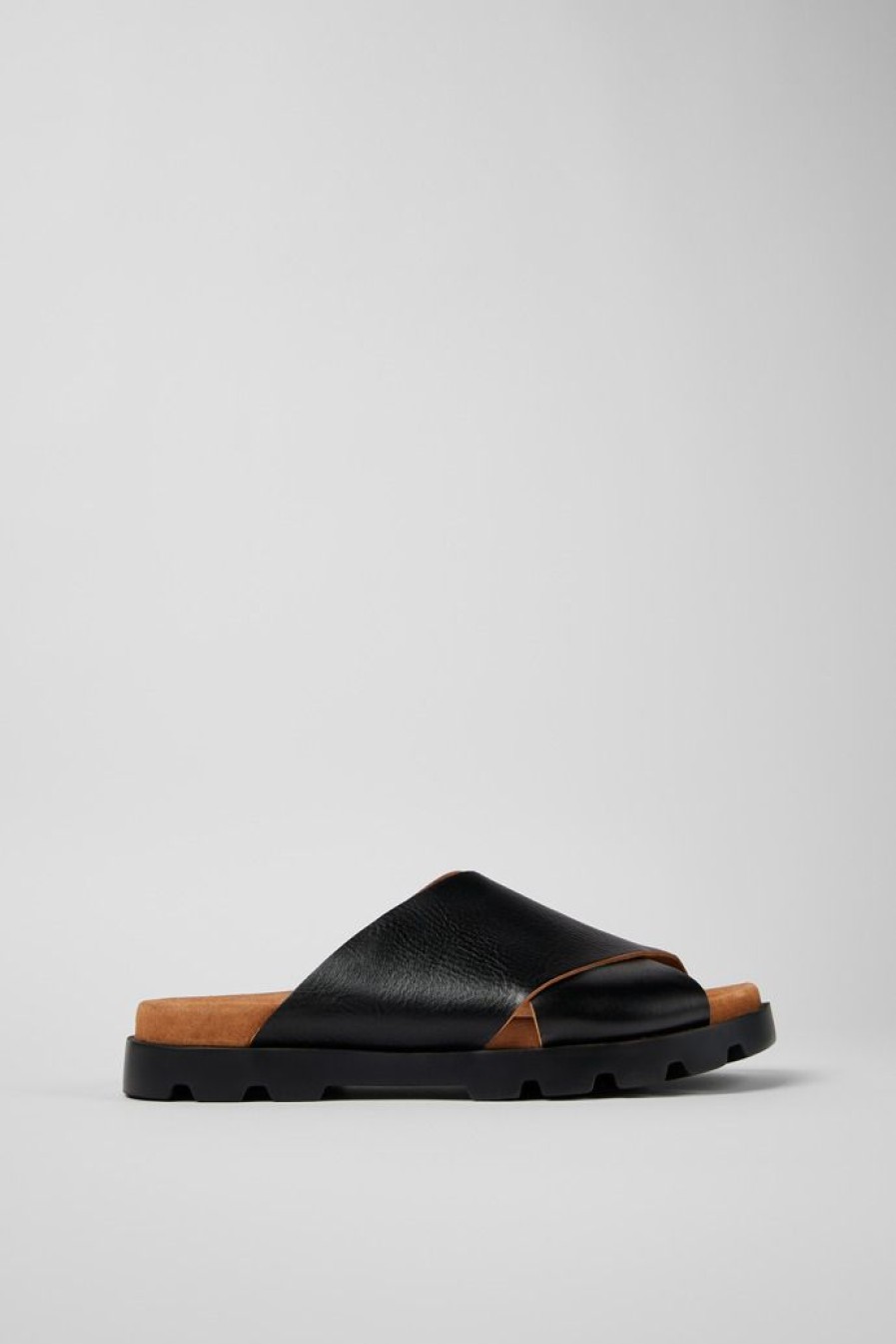 Camper Sandalias | Sandalia Con Tira Cruzada De Piel Negra Para Hombre