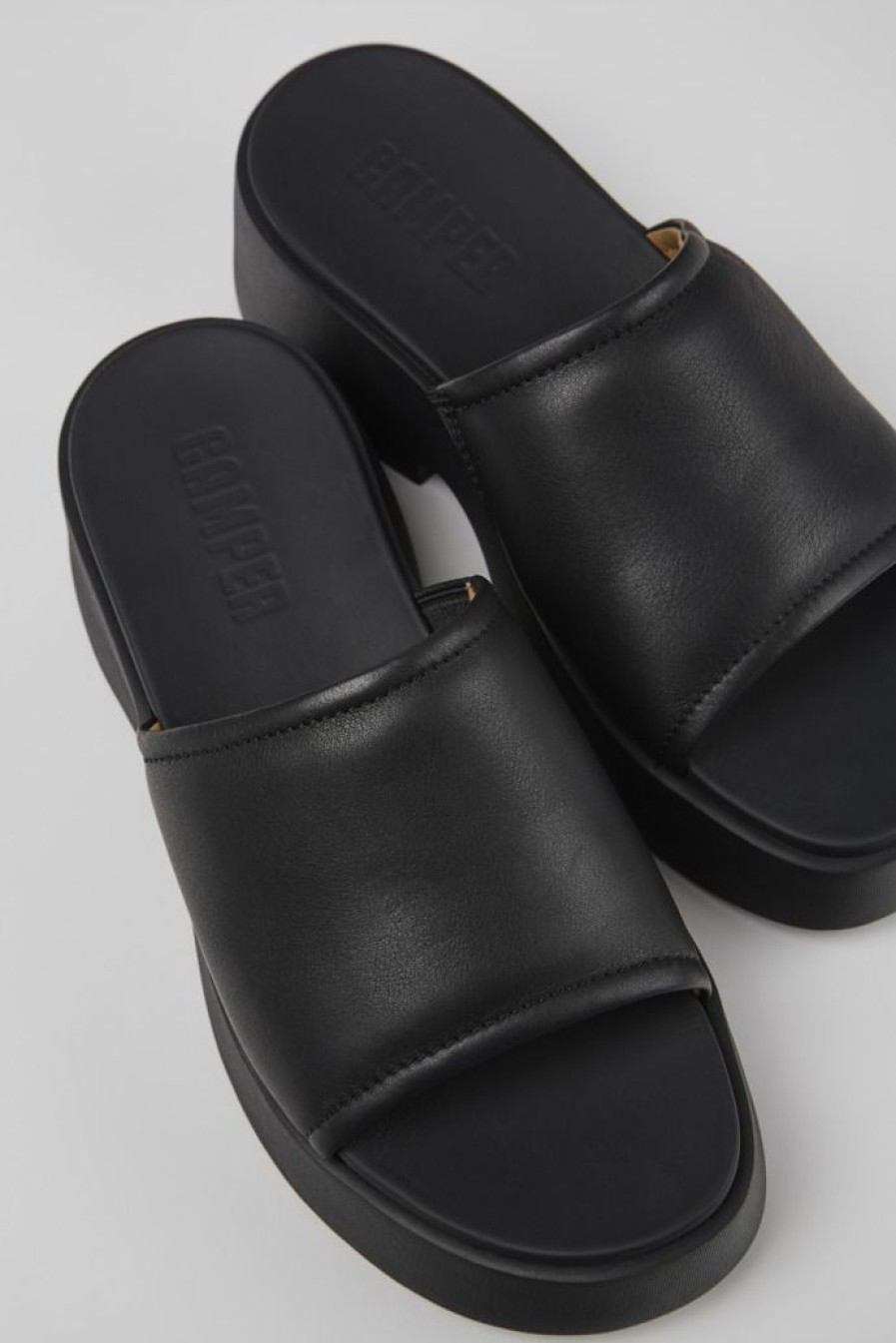 Camper Sandalias | Chancla De Piel Negra Para Mujer