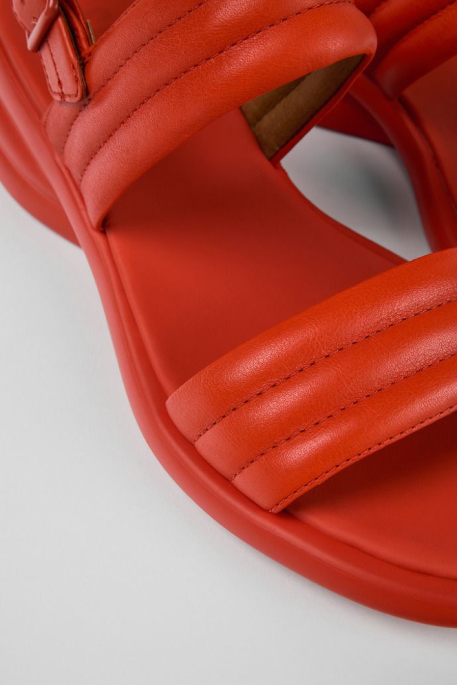 Camper Sandalias | Sandalia Con Dos Tiras De Piel Roja Para Mujer