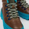 Camper Zapatos De Cordones | Botines Marrones De Piel Y Tejido Para Ninos