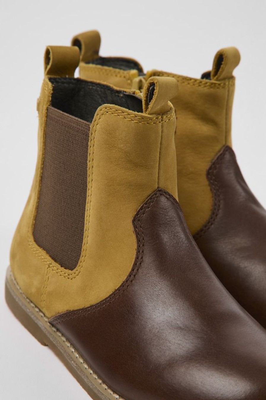 Camper Botas | Botines Marrones De Nobuk Y Piel Para Ninos