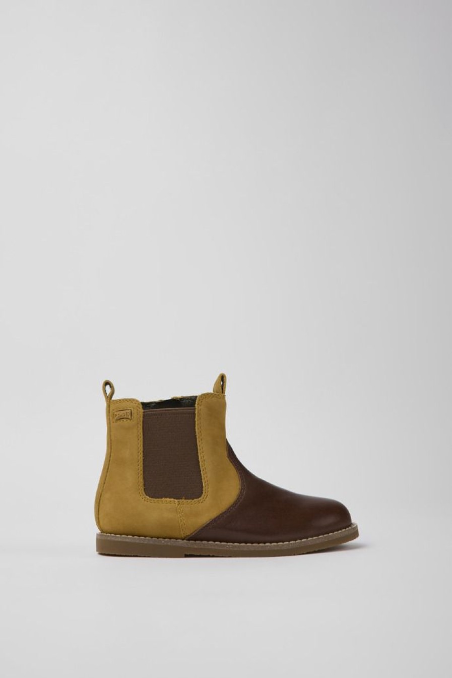 Camper Botas | Botines Marrones De Nobuk Y Piel Para Ninos