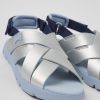 Camper Sandalias | Sandalias Grises De Piel Y Tejido Para Ninos