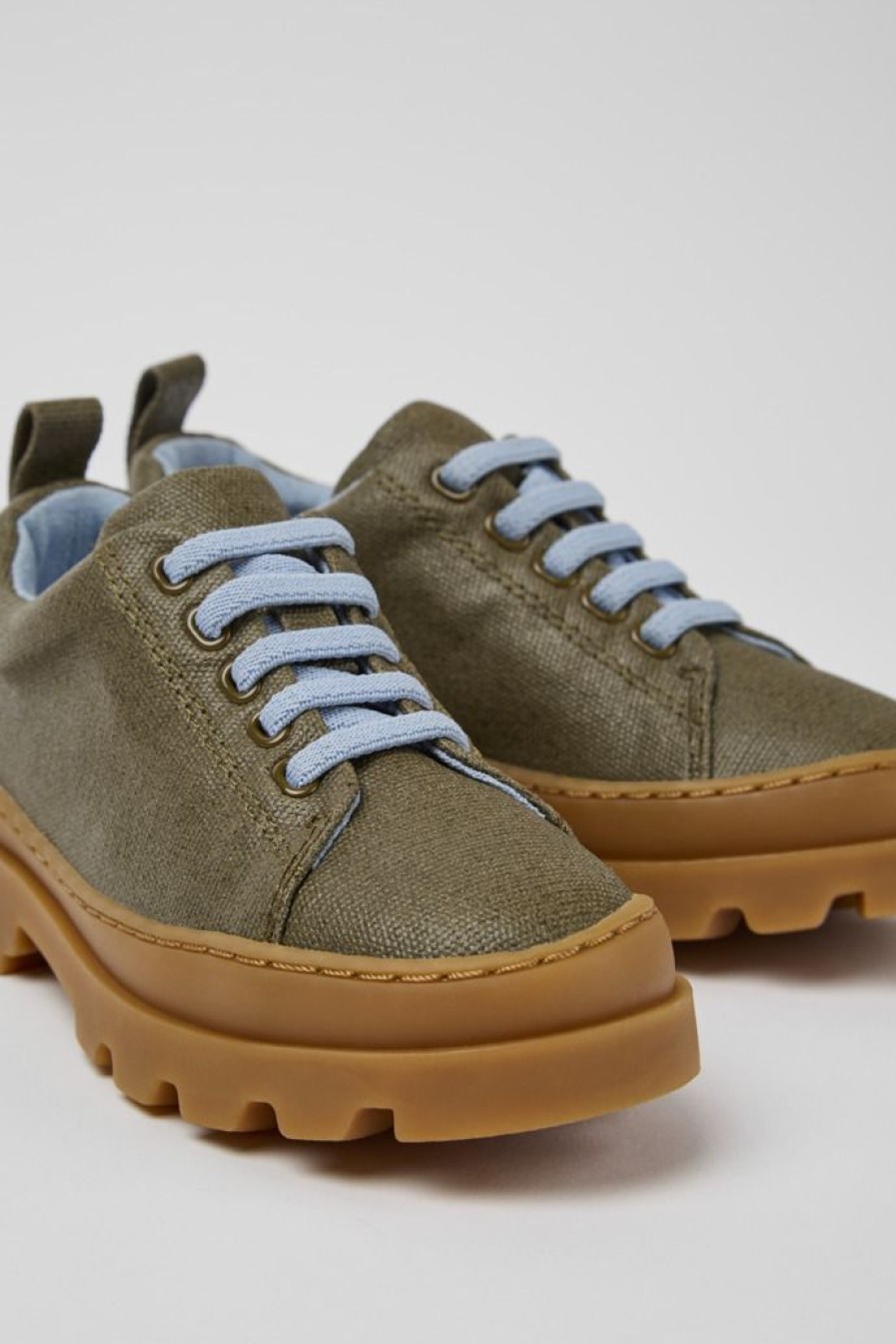 Camper Zapatos De Cordones | Zapatos Verdes De Algodon Organico Para Ninos