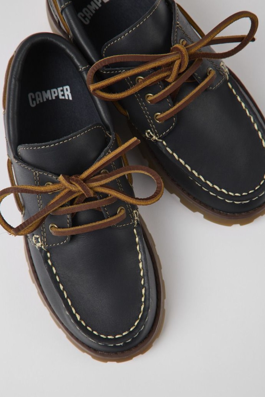 Camper Zapatos De Cordones | Zapatos Azul Oscuro De Piel Para Ninos