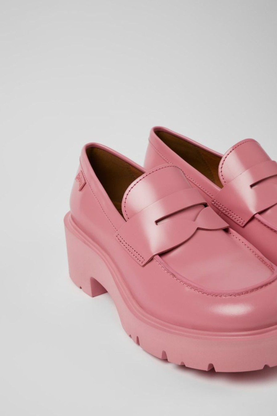 Camper Zapatos De Vestir | Mocasines Rosas De Piel Para Mujer