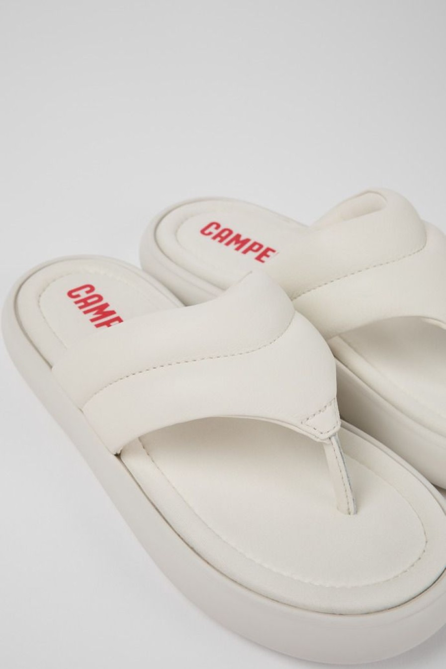 Camper Sandalias | Chancla De Piel Blanca Para Mujer